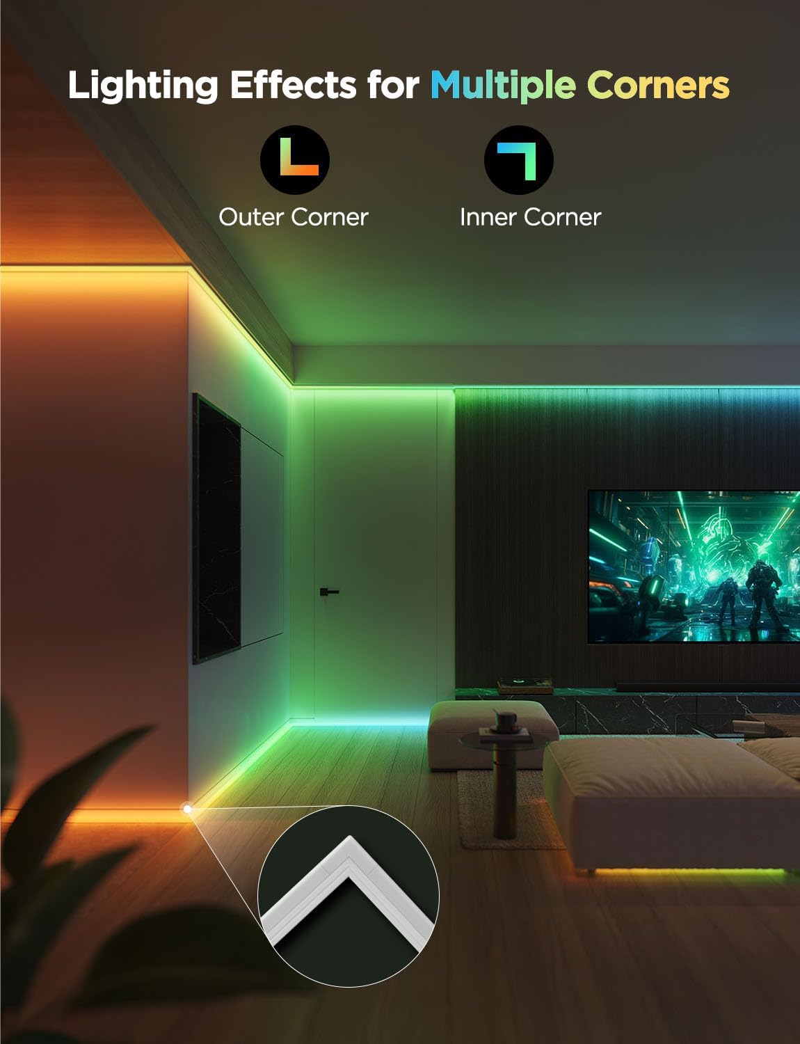 Govee RGBIC LED Strip Lights 5M with Covers خرید ریسه هوشمند ۵ متری روکش دار Govee RGBIC مدل H61B53D1DE